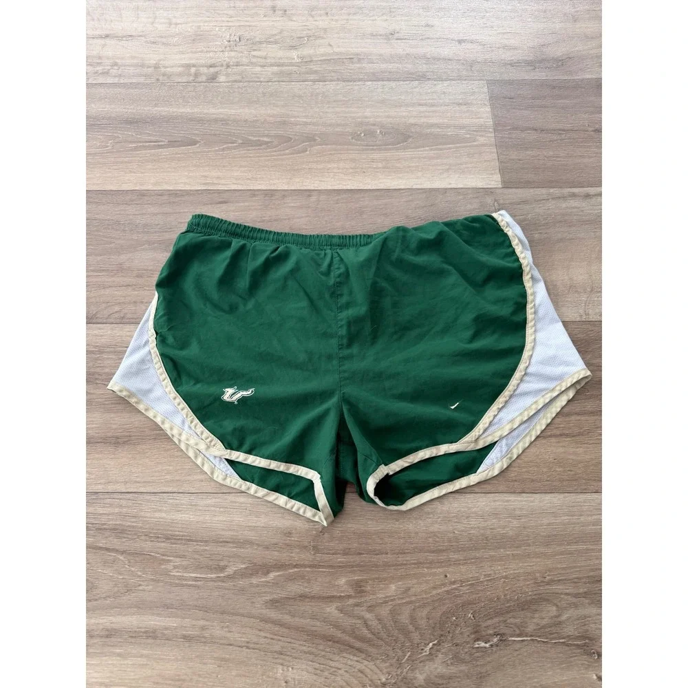 Nike Team USF Bulls Running Shorts Womens Medium Green White Athletic Gym 0865